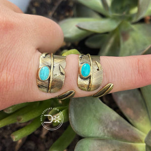 The Brass Turquoise Feather Ring