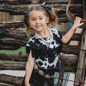 Cowprint Fringe Off Shoulder Top