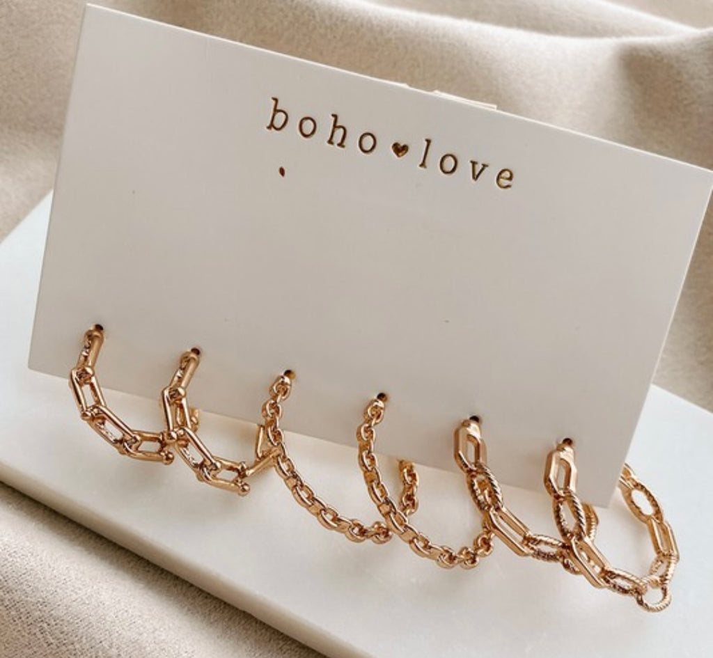 Chain Gold Hoops ~ 3 Pack