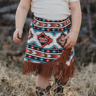 Cream Aztec Fringe Skirt