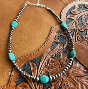 5 Turquoise Stone With Navajo Pearls Choker